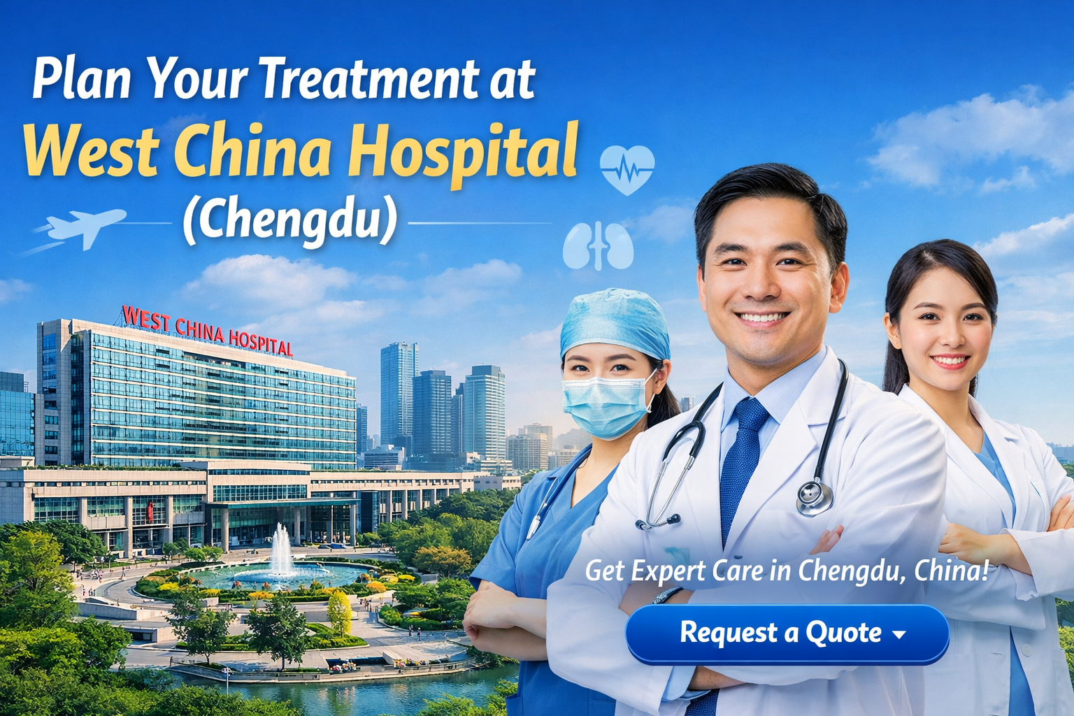 West China Hospital in Chengdu with modern hospital building and professional medical team for international patients